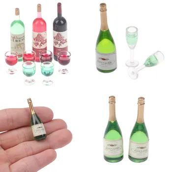 1 комплект Куклена Къща Миниатюрни Стъклени Бутилки За Шампанско Стъклени Бутилки За Алкохол Мини Вино е Напитка За Кукли Барби блайт tait Кухненски Играчка