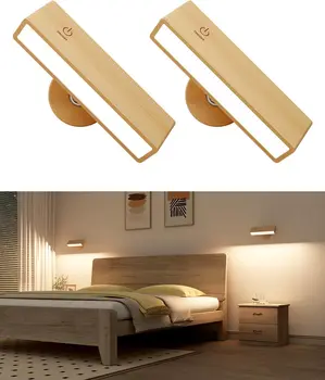 2 набор от led стенни лампи от масивно дърво Type C, акумулаторна стенни аплици, въртящи се на 360 градуса за прикроватной нощни шкафчета, стенни огледала за четене в спалнята, стенни лампи, огледало