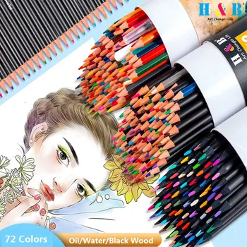 Комплект за рисуване с молив 72 цвята с дървени дръжки за детска рисунка Pretty Barrel на маслената / водна основа, за да проверите за студенти-художници