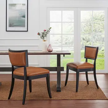 Трапезни столове Modway от естествена веганской кожа кафяви на цвят-комплект от 2