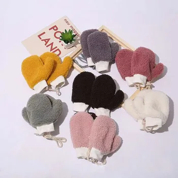 Есенно-зимни корейски дамски ръкавици от овче руно и изолирана флисом топли детски ръкавици с яка-часова, направени със собствените си ръце