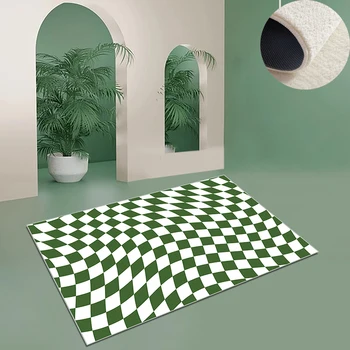 Дебел плюшено килим в шахматния модел в стил Ins, интериор на спални, нощни килим, килими за кабинет, на голяма площ, килими за декориране на съвременния хол.