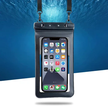 7,5-инчов водоустойчива чанта за телефон за гмуркане, плуване, калъф за телефон със сензорен екран, стойка за мобилен телефон за вкъщи, Плажен калъф за мобилен телефон, на брега на морето