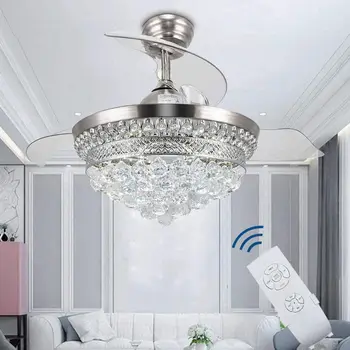 Кристален полилей Fandelier Хром вентилатор на тавана 42 инча с 3 смените цвета на led подсветката на вентилатор на Тавана за хол-трапезария на закрито