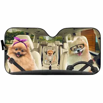 Авто козирка от fawn шпиц Слънчеви очила на предното стъкло на превозното средство Novetly Смешни Family Dog Animal Универсален отражател на ултравиолетовите лъчи