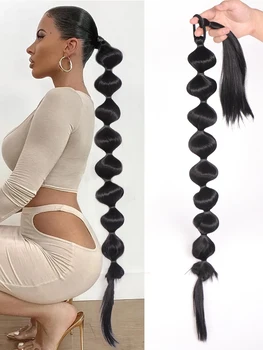 Синтетична коса за удължаване във формата на конска опашка в стил Афро-балон, 30-инчов опашки, увити около фенер, опашка за жени