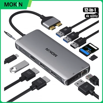 MOKiN 4K 60Hz Hub USB, RJ-45 SD/TF PD100W Адаптер За MacBook Pro Air Mac Sumsang Аксесоари За преносими компютри USB3.0 12 1 C USB Адаптери