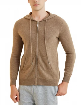 Мъжки пуловер-жилетка от 100% Мериносова вълна, вязаная hoody, пуловер 2023, есен-зима, топла жилетка с дълъг ръкав, Корея, луксозно облекло