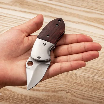 Кухненски нож 5CR15MOV, ловен Тактически сгъваем джобен нож за самозащита, оцеляване, къмпинг, Сгъваеми ножове с дървена дръжка, ръчни инструменти