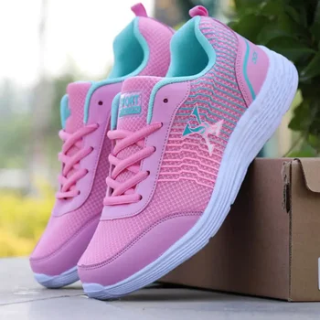 Спортни обувки за фитнес за жени, леки, дишащи обувки, нескользящие възли розови маратонки с мека подметка.