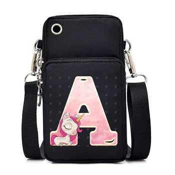 Дамски модерна чанта, Еднорог, 26 букви, дизайн, джоб за телефон, чанта през рамо, женска малка чанта през рамо Дамски чанти-месинджър, чанта
