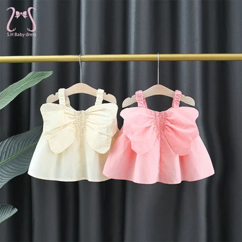 Бебешка рокля S. H, лятна однотонная детски дрехи за момичета, крила на пеперуда, без ръкави, хладно тънък костюм за деца от 0 до 3 години