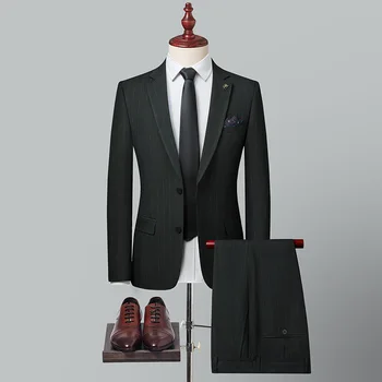 Бутик 2023 (сако + панталон Мъжка мода Бизнес Тънък джентълмен е Просто Елегантен шарени всекидневни бизнес костюм Комплект от 2 теми