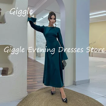 Елегантна рокля за бала от сатен Giggle A-line с кръгло деколте и дълги ръкави с дължина до щиколоток, луксозни вечерни рокли за жени 2023 година на издаване