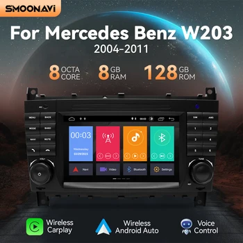 128 G GPS Безжична Авто радиоплеер Carplay За Mercedes/Benz W203 W209 W219 A-Class A160, C-Class C200 CLK200 Android 4G Wifi DSP