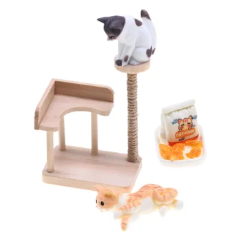 1 комплект аксесоари за дома с хубава фигура котка, взбирающейся на кулата, Мини-фигурка на котка, играчки за куклена къща, декори за сцена.