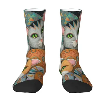 Сладки Мъжки Чорапи с Изображение на Котка, Написани масло, Унисекс, Удобни Чорапи С 3D Принтом Diana Klimt Crew Socks