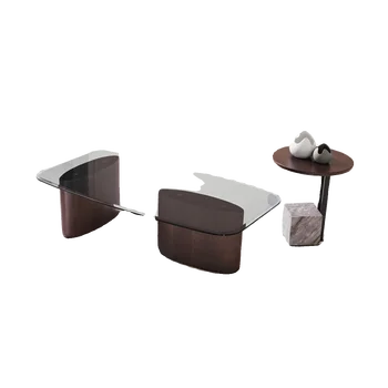 Модерен минималистичен масичка за чай, дневен тракт под формата на малък дом, опушен цвят, творческа комбинация от високо качество