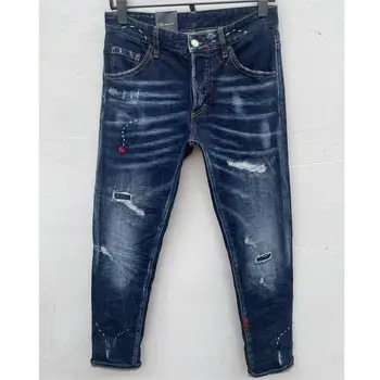 Модни Ежедневните си джинси с дупки, боядисани основен Модерен мъжки панталони от деним High Street 096#