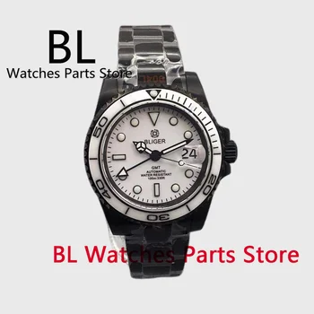 BLIGER 40 мм Мъжки часовник NH34 GMT DG3804 Автоматични Механични Ръчни Часовници Сапфирен Кристал Бял Циферблат Керамични Bezel Reloj Hombre Дата