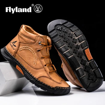 FLYLAND Мъжки класически реколта бизнес ботильоны от мека, приятна на допир матирана естествена кожа, Ежедневни обувки са ръчно изработени