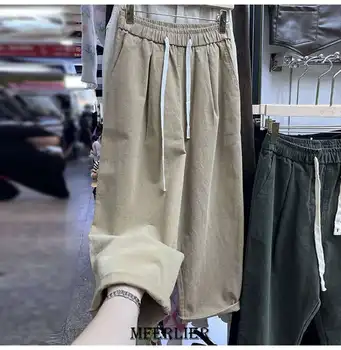 Дамски панталони големи размери 6XL тегло 150 кг, мода пролет-широки панталони с еластичен ластик на талията, дамски панталони за почивка.