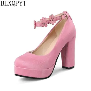 BLXQPYT/ Новост; Сладък Модни дамски обувки Големи размери, разпродажба, 32-43, С кръгли пръсти на платформа и висок ток (10 см), За танци, Сватбени партита, Дамски обувки 623