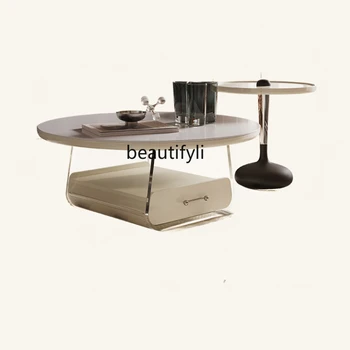 Кръгла масичка за кафе във френския кремовом стил в стил Ретро Домакински Каменна плоча Акрилна Дизайнерски мебели Комбинирана мебели