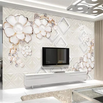Beibehang papel de parede Обичай в европейски стил 3d перлени бижута с цветя, покрити с диаманти, ТЕЛЕВИЗИЯ тапети за дома, 3d тапети