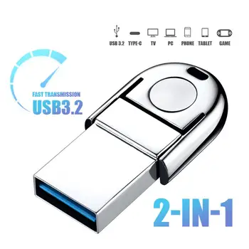 2 В 1 OTG USB-C Флаш Памет Метална Memory Stick Usb 3.2 Флаш Диск 2 TB 1tb USB 3.0 Dual C Стик За Таблет за Подарък За Хелоуин