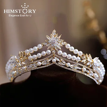 Himstory Перли в стил барок, Кристали, Сватбени Диадеми, Crown, шапки във формата на Звезда, Аксесоари, Сватбена Диадема, шапки Кралица