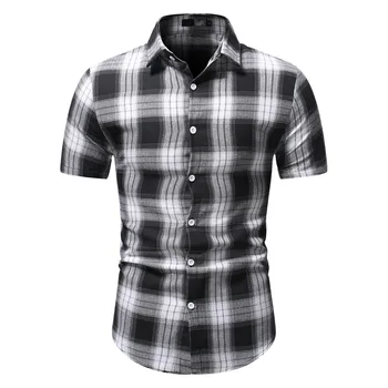 Класическа черно-бяла клетчатая риза в западен стил За мъже 2022 Брандираната Риза с къс ръкав копчета За мъжки Ежедневни ризи за работа в офис Camisas