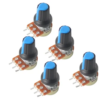 5 комплекта Линейно Бутам Конично Потенциометъра WH148 със Сини Дръжки AG2, 3-Контактни Променливи Резистори 1K-1M Ти, Гайки и Шайби Вала 15 мм