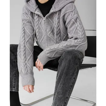 Пуловер с цип в корейски стил, Мъжки пуловер с качулка, Лека жилетка, Просто обикновен Свободен trend сако в доп клетка, Мъжки дрехи