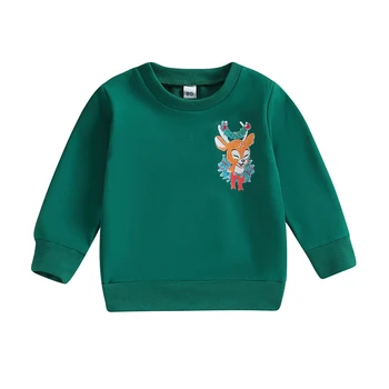Детски коледни качулки, свободен пуловер с хубав принтом елен, дълъг ръкав, топли блузи за деца
