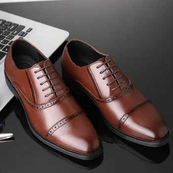 Класически мъжки официални обувки-oxfords в стил ретро; мъжки бизнес офис сватбени обувки дантела с остри пръсти тип 
