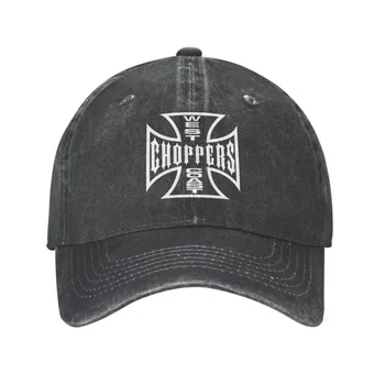 Класически памучен бейзболна шапка West Coast Iron Cross Choppers за мъже и жени, Регулируема Спортна шапка за татко