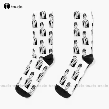Чорапи Одри Хепбърн Бели футболни Чорапи Младежки Коледен подарък за поръчка на Унисекс Възрастни юношески младежки Дамски чорапи Мъжки 360 ° Цифров печат