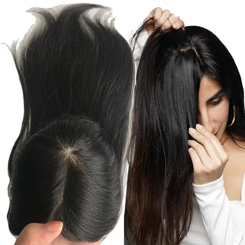 Дишаща копринен топ, Нов Инжекционен Topper за коса, за жени, перука, изработени от естествени еврейски човешки коси, естествени европейски коси, коприна основа за коса