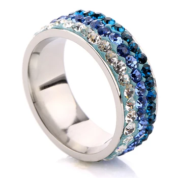 Безплатна доставка на Едро, модерен пръстен от неръждаема стомана, промененият цвят линии (синьо), бижута от кристали