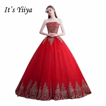 Това е Сватбена рокля С Влак YiiYa Без Презрамки С Аппликацией Принцеса, Червено Vestidos De Новия, Евтин Бална рокля на Булката Размер Плюс XXN140