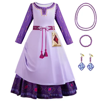 Рокли Movie Wish Asha, cosplay за момичета, Лилава дълга рокля на принцеса, на Карнавалните костюми за деца, карнавальное вечерна рокля от 3 до 10 години