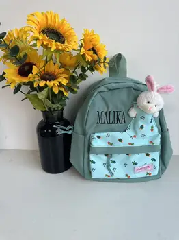 Персонални име на Принцеса Lovely Little Rabbit Раница За момчета и момичета, Училищен Чанта за детска градина, Бродирани поръчкови Детски чанти за закуски