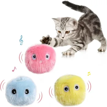 Играчка топка за котки, интерактивни лаещи играчки топки за тенис, плюшено топка за коте, интерактивни играчки за домашни любимци с автоматично завъртане, умна играчка за домашни любимци