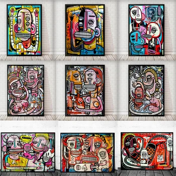 Графити и Улично изкуство Йоахим Абстрактни Цветни живопис върху платно, Постери и щампи Стенни рисунки За домашен интериор дневна