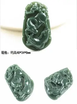 Окачване от естествен бутылочно-зелен нефрит, Амулет от БИК, Китайски Зодиакални Знака, 12 Години от едър рогат добитък, Марки на животните, висящи Благослови