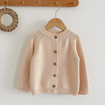 Палто-жилетка за новородени момичета, монофонични вязаный жилетка с дълъг ръкав за малки момичета, пуловер за есен-пролет 0-24 м, палто