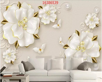 beibehang размер, луксозни бижута с триизмерно релефно HD 3D, цветя, мека опаковъчна кутия, тапети тапети за телевизор