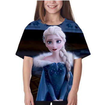 Децата от 1 до 14 години, тениска Frozen Anna Elsa, върховете в карикатура стил харадзюку, ризи с къси ръкави, детска 3D фланелка в стил хип-хоп
