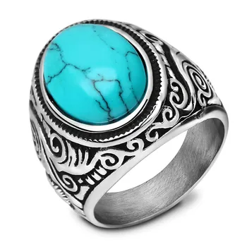 ZORCVENS Мода 2023 Г., е Огромен син камък Оникс, Луксозни бижута, Пръстен от титанов стомана, Мъжки пръстен, бижута